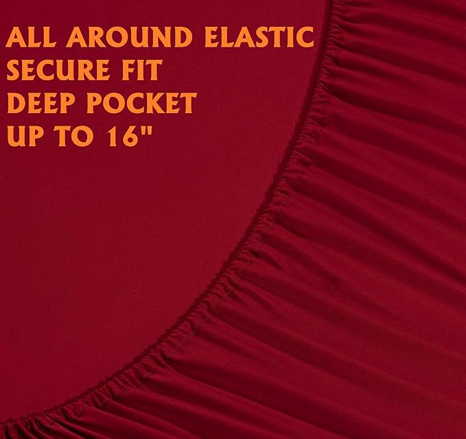 Elegant Comfort Luxury Soft Bed Sheets 1500 Premium Hotel Quality Microfiber Softness Wrinkle and Fade Resistant (6-Piece) Bedding Set, California King, Burgundy Amaranth