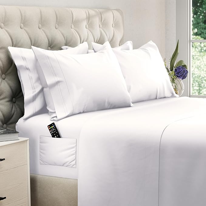 DREAMCARE King Size Sheets Set - 6 pcs Breathable Cooling Bed Sheets - up to 15" Deep Pocket King Sheet Set with Side Pockets - Extra Soft 100% Brushed Hypoallergenic Hotel Luxury Bedding - White