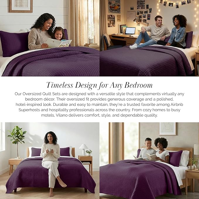 Southshore Fine Living, Inc. Oversize King Quilt Bedding Set, Soft Brushed Microfiber, Stain and Pet Hair Resistant Bedding, California King Size Quilt Coverlet Bedspread Set w/2 Shams, Purple Quilts