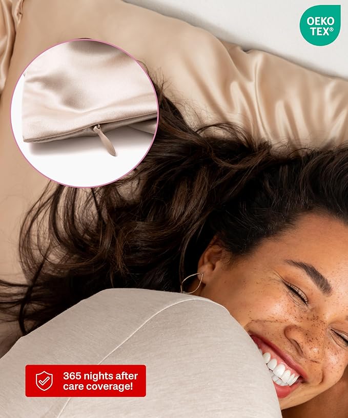 SUNDAYSILKS™ Premium Silk Pillow Cases | 100% Mulberry Silk Pillowcase with Zipper, All Sides Real 22 Momme Grade 6A Silk, Standard Queen, King Size [Oat Milk]