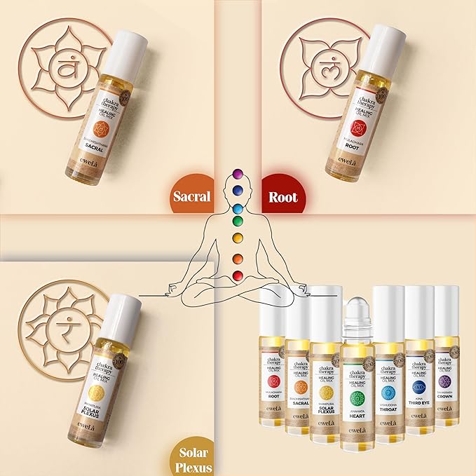 Chakra Essential Oil Roll On Set – 7×10ml Healing Oils for Meditation, Yoga & Reiki – Natural Aromatherapy Blends to Balance 7 Chakras – Vegan, Relaxation & Wellness Gift Set