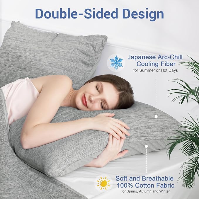 Elegear Cooling Pillow Cases for Hot Sleepers, Japanese Q-Max 0.5 Cooling Pillowcases, Both Sides(Cooling/Cotton), Breathable Soft Pillowcase for Hair and Skin, Set of 2-Gray (Standard (20" x 26"))