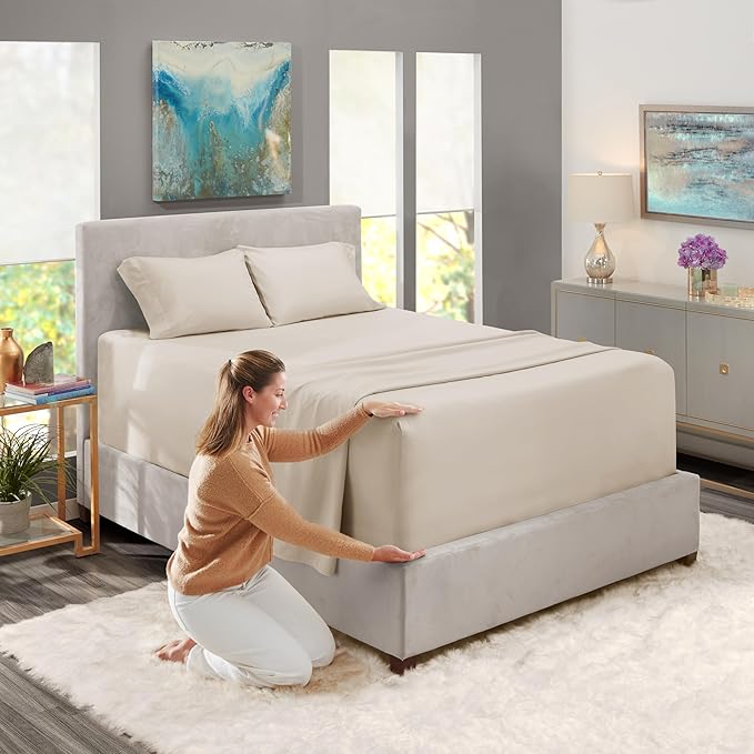Nestl Queen Size Sheet Set, 4 Piece Extra Deep Pocket (18-24 inches), Microfiber, Cooling, Hotel Luxury, Soft, Breathable, Wrinkle-Free, Easy to Care, Linen