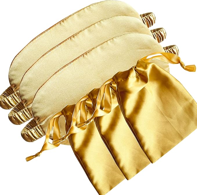 Silk Eye Mask for Sleeping - Satin Eye Cover with Silk Storage Bag Golden 3 Pcs Save 20%