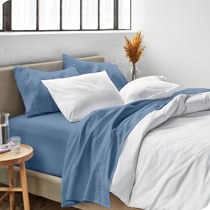Bare Home Split Head Flex King Sheet Set - 1800 Ultra-Soft Microfiber Bed Sheets - Double Brushed - Deep Pockets - Easy Fit - 4 Piece Set - Bedding Sheets & Pillowcases (Coronet Blue)