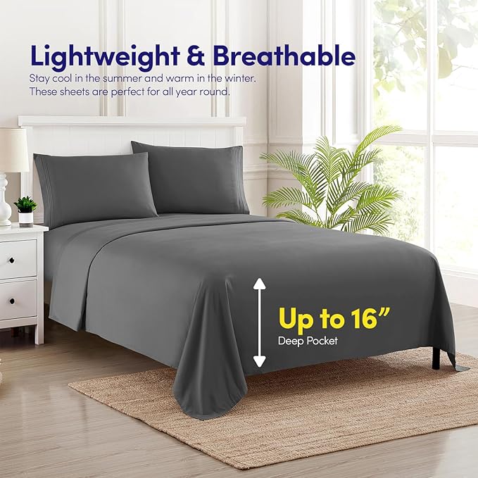 1500 Supreme Collection California King Sheet Sets Gray - Luxury Hotel Bed Sheets and Pillowcase Set for California King Mattress - Extra Soft, Elastic Corner Straps, Deep Pocket Sheets Gray