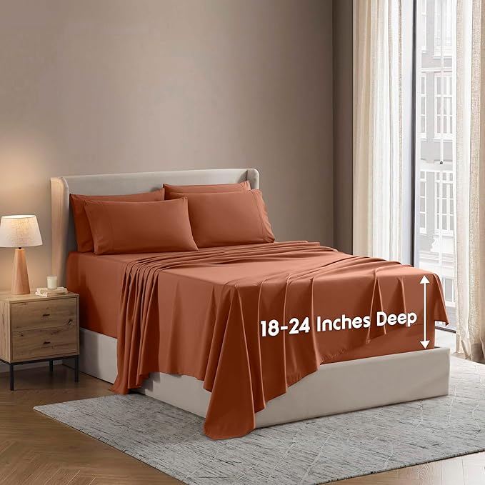 Nestl Extra Deep Twin XL Sheet Set - 4 Piece Breathable & Cooling Sheets - Hotel Luxury Bedding Set w/18-24 Inch Deep Pockets - Easy & Secure Fit - Super Soft, Wrinkle Free & Comfy - Rust