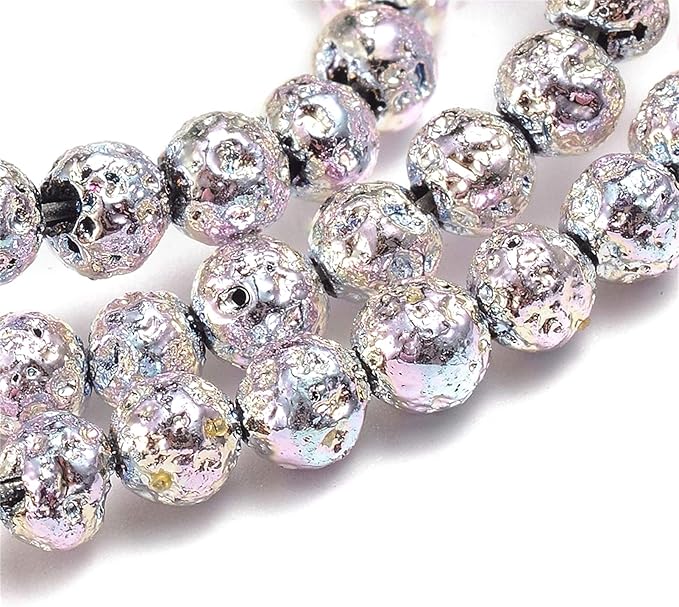 Craftdady 440Pcs Natural Round Lava Stone Beads 4-4.5mm Rainbow Silver Volcanic Rock Gemstone Loose Beads Metallic Energy Healing Chakra Beads for Jewelry Craft Essential Oil Bracelet