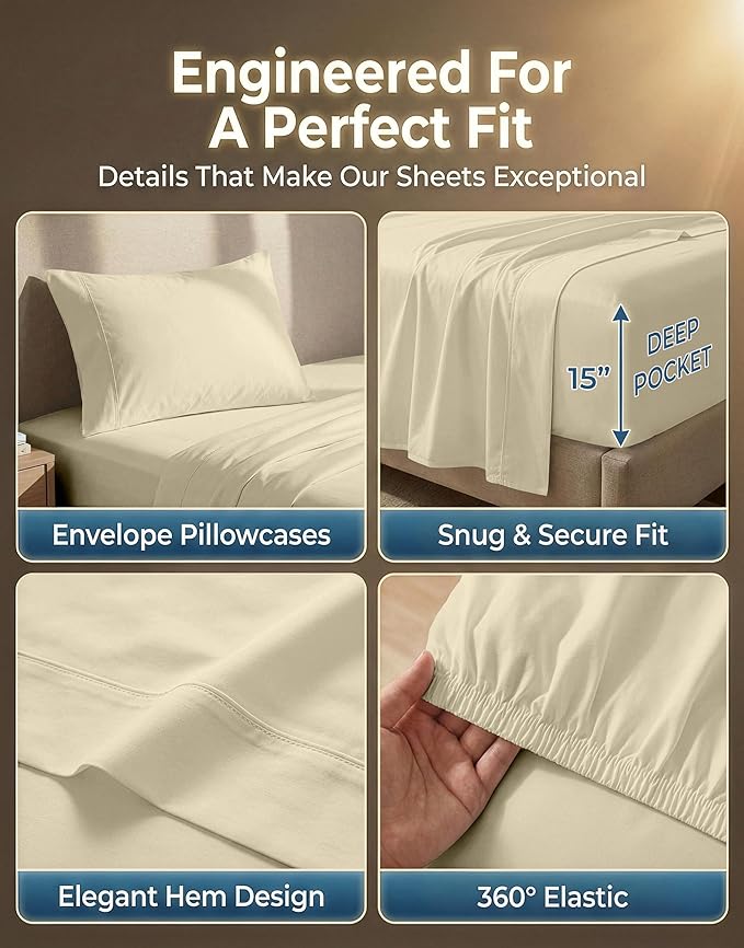 LANE LINEN King Size Bed Sheet Set – 600 Thread Count Long-Staple 100% Cotton Sheet Set King Size, Hotel Premium Soft Silky Sateen Finish, Durable Bedding Set, Elasticised 15" Deep Pocket – Linen