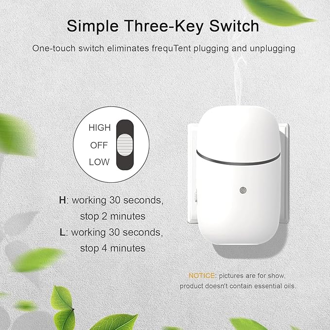 Plug in Waterless Diffuser, Essential Oil Diffuser for Home, Office, Up to 500 Sq. FT Coverage, Small Plug in Wall Waterless Diffuser for Scent Air