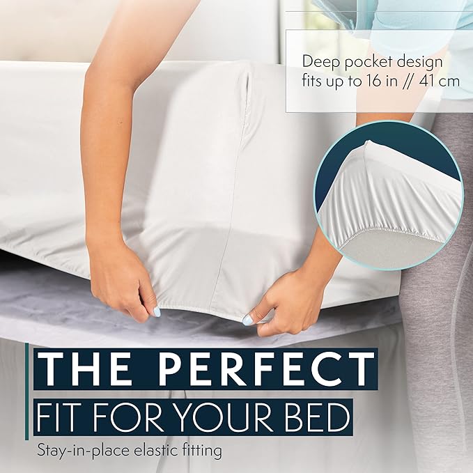 HC COLLECTION Bed Sheets Set, Hotel Luxury Platinum Collection 1800 Series Bedding Set, Deep Pockets, Wrinkle & Fade Resistant, Hypoallergenic Sheet & Pillow Case Set (Queen, White) (Pack of 2)