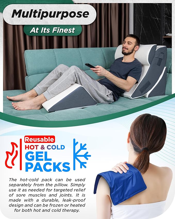 Lunix LX5 4-Piece Support for Shoulder & Upper Body Rest, Orthopedic Bed Wedge Pillow Set, Elevated Memory Foam for Post-Op Recovery & Sleep Comfort, Arctic Navy