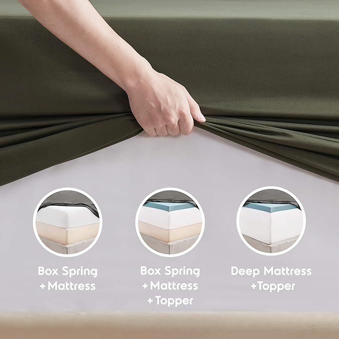 Nestl Extra Deep Twin Sheet Set - 4 Piece Breathable & Cooling Sheets - Hotel Luxury Bedding Set w/18-24 Inch Deep Pockets - Easy & Secure Fit - Super Soft, Wrinkle Free & Comfy - Olive Green
