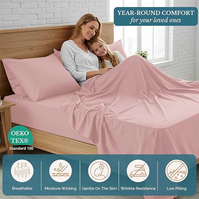 Casa Platino Bedding Sheets and Pillowcases, Pre-Washed Ultra Soft & Breathable Twin XL Bed Sheets Set, Hydro-Brushed Microfiber Cooling Twin XL Size Sheet Set, Deep Pockets - Sepia Rose
