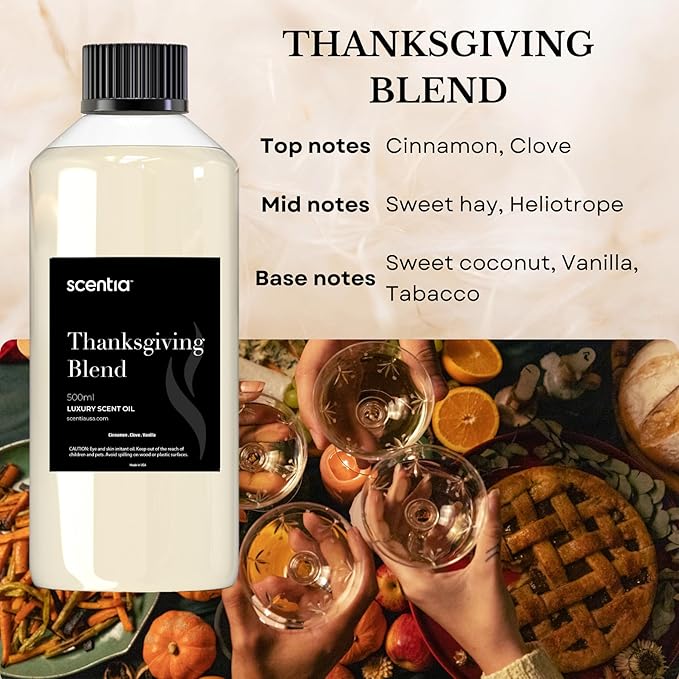 Scentia Thanksgiving Blend Essential Oil – 500 ml Premium Holiday Diffuser Oil with Cinnamon, Clove, Vanilla & Coconut | Bulk Aromatherapy for Homes, Spas, Hotels & DIY Crafts