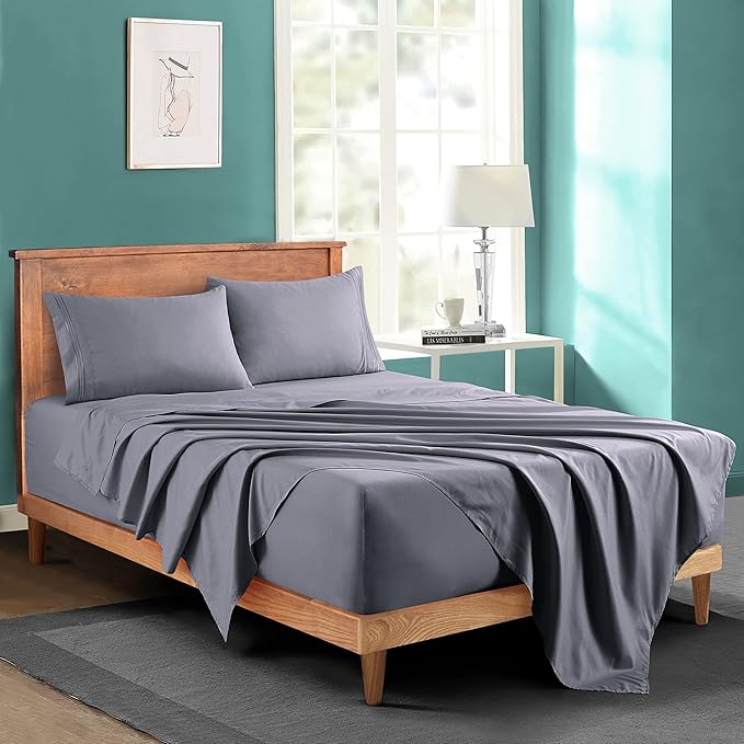Manyshofu Extra Deep Pocket King Size Sheets - Hotel Luxury 1800 Thread Count Sheets & Pillowcases - Microfiber Bedding Set up to 24" Mattress - Grey Bed Sheets 18-24 Inch Deep Pockets - 4 Piece