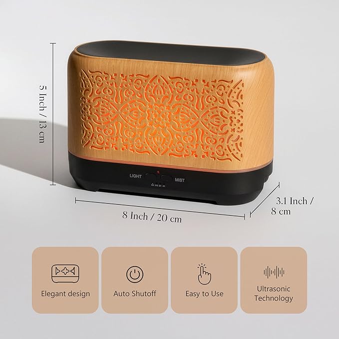 Earnest Living Essential Oil Diffuser Classic Flame Diffuser 200ml Timers Night Lights and Auto Off Function Home Office Humidifier Aromatherapy Diffusers for Essential Oils Wood