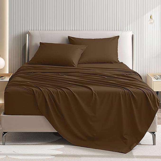 King Size 4 Piece Bed Sheet Set - Ultra Imitation Cotton-Premium Breathable & Cooling Sheets - Hotel Luxury Bed Sheets Deep Pocket up to 15"- Wrinkle, Fade, Stain Resistant (Dark Brown, King)