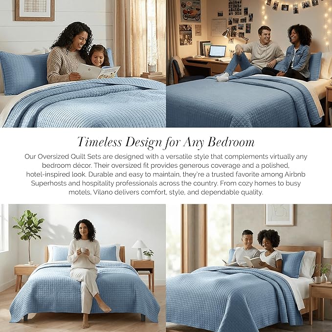 Southshore Fine Living, Inc. Twin Size Quilts, Microfiber Quilt, Lightweight Bedspread & Coverlet Sets, Pet Hair Resistant Bedding, XLTwin Quilt Coverlet with Pillow Sham, Coronet Blue Bedding