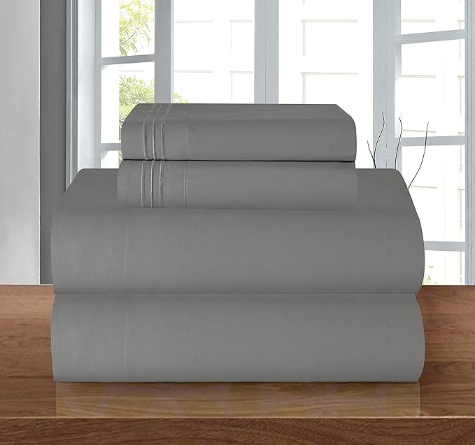 Elegant Comfort Luxury Soft 1500 Premier Egyptian 4-Piece Premium Hotel Quality Wrinkle Resistant Coziest Bedding Set, All Around Elastic Fitted Sheet, Deep Pocket up to 16inch, Queen, Grey
