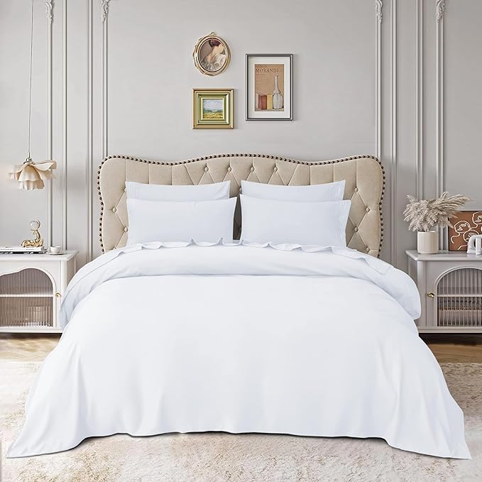 Mocassi Luxury Full 4-Piece Sheet Set - 1800 Premium Hotel Quality - Easy-Fit, Wrinkle, Fade Resistant Bed Sheets and Pillowcases - All Around Elastic Fitted Sheet, Deep Pocket, White