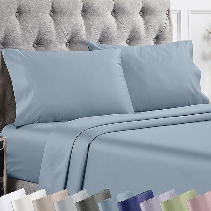 California Design Den Pillow Cases Standard Size Set of 2-1000 Thread Count Sateen, Soft and Thick 100% Cotton Standard/Queen Pillowcases, Durable - Blue