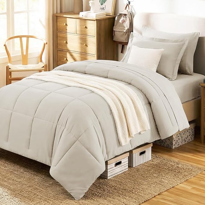 CozyLux Twin Comforter Set with Sheets Beige - Ultra-Soft 5 Pieces Bed in a Bag Twin, Oeko-TEX Certified Bedding Set, All Season Bed Set with Down Alternative Comforter, Sheets, Pillowcase & Sham