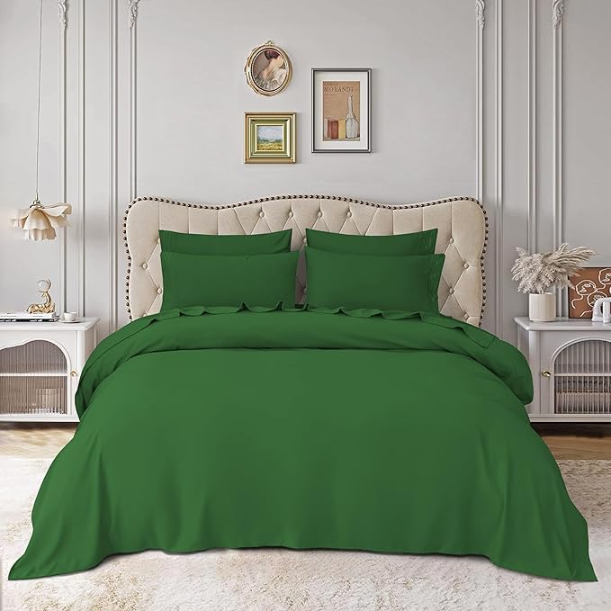 Mocassi Luxury Full 4-Piece Sheet Set - 1800 Premium Hotel Quality - Easy-Fit, Wrinkle, Fade Resistant Bed Sheets and Pillowcases - All Around Elastic Fitted Sheet, Deep Pocket, Hunter Green
