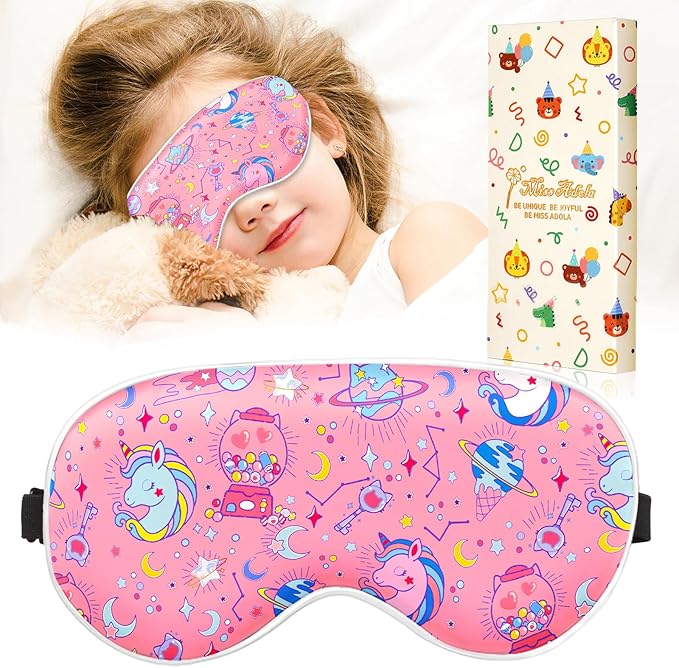 Miss Adola Sleep Mask for Kids - Cute Kawaii Cartoon Silk Sleeping Mask with Adjustable Strap Soft Smooth Light Eye Mask for Sleeping Silk Kids Eye Cover for Boys Girls Teens, Ice Cream Planet