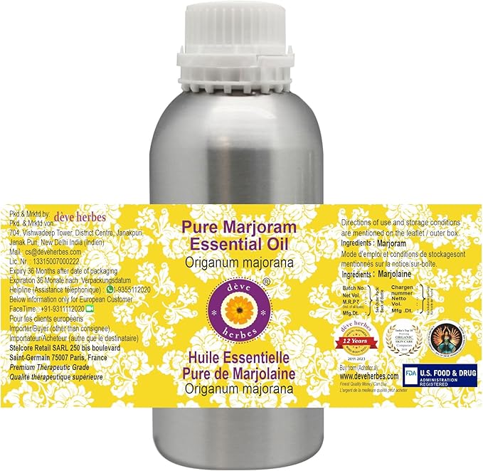 Deve Herbes Pure Marjoram Essential Oil (Origanum majorana) Steam Distilled 300ml (10 oz)
