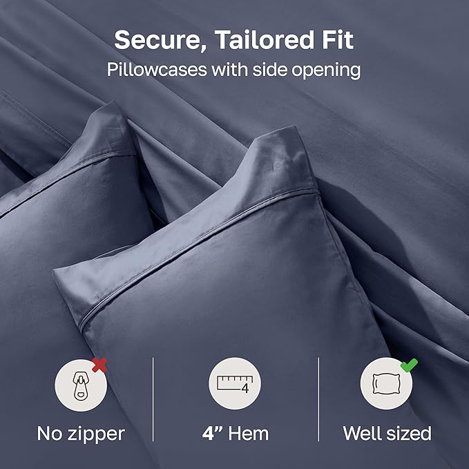 California Design Den Standard Queen Size Pillowcase Set - 400 Thread Count, 100% Cotton Sateen, Set of 2 Pillow Covers, Soft and Breathable - Indigo Dusty Blue