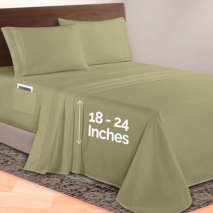 Elegant Comfort Luxurious 1500 Premium Hotel Quality Microfiber 4-Piece Sheet Set, 18-24 Inches Deep - Extra Deep Pocket Sheets - Ultra Soft 4PC Deep Pocket Sheets, Full, Sage/Green