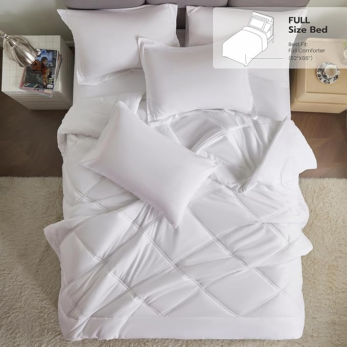 Joiedomi Full Size Comforter Set with Sheets White, 7 Pieces Full Size Bed Set with 1 Down Alternative Comforter, 1 Flat Sheet, 1 Fitted Sheet, 2 Pillowcases and 2 Pillow Shams, Bed in a Bag