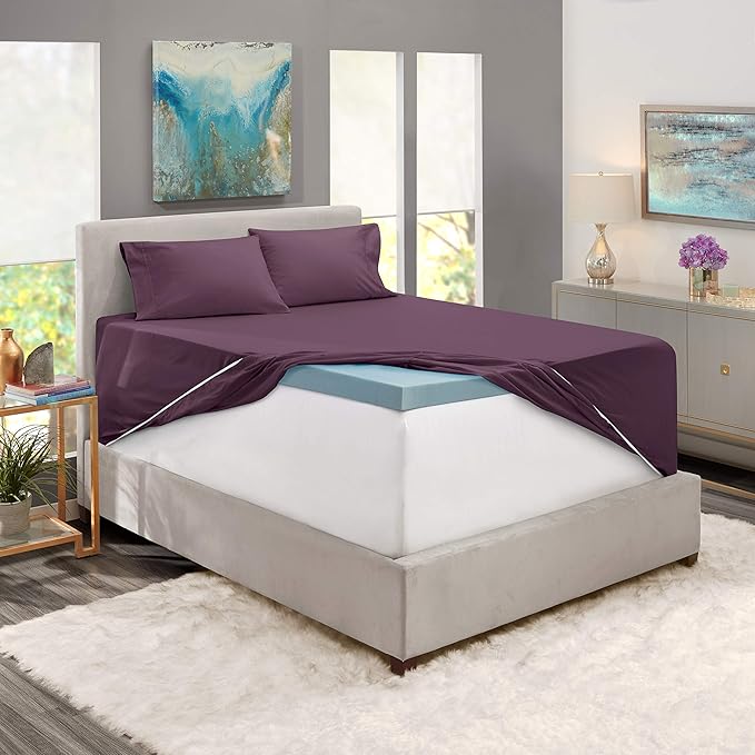 Nestl Queen Size Sheet Set, 4 Piece Extra Deep Pocket (18-24 inches), Microfiber, Cooling, Hotel Luxury, Soft, Breathable, Wrinkle-Free, Easy to Care, Purple