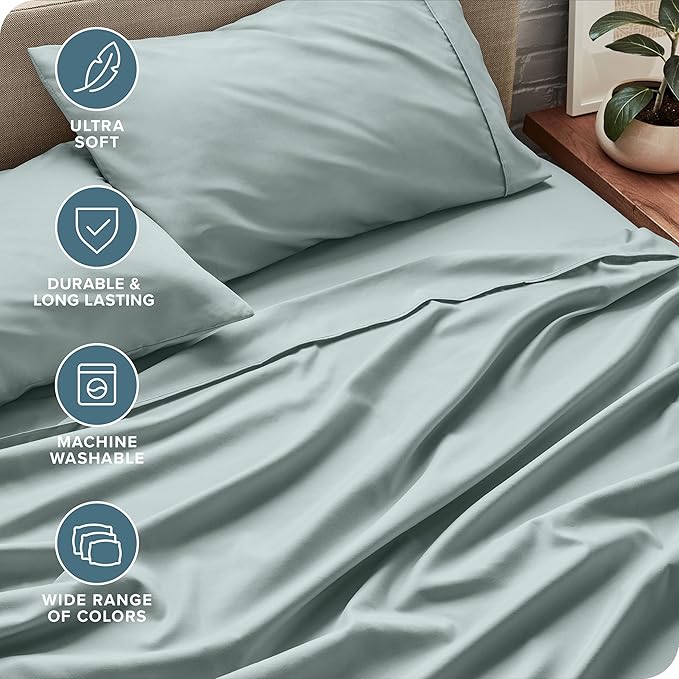 Bare Home Queen Sheet Set - 1800 Ultra-Soft Microfiber Queen Bed Sheets - Double Brushed - Deep Pockets - Easy Fit - 4 Piece Set - Bedding Sheets & Pillowcases (Queen, Sea Spray)