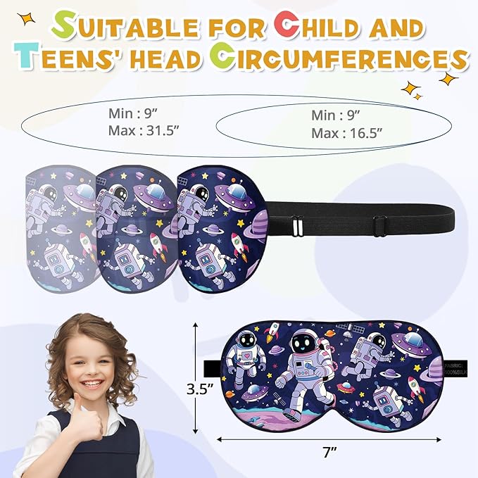 Silk Kids Sleep Mask: 100% Mulberry Silk Eye Mask, Sleeping Masks with Adjustable Strap, Soft & Light-Blocking Printed Kid Eye Cover for Boys Girls Teens Aged 5-15 (Alien Theme)