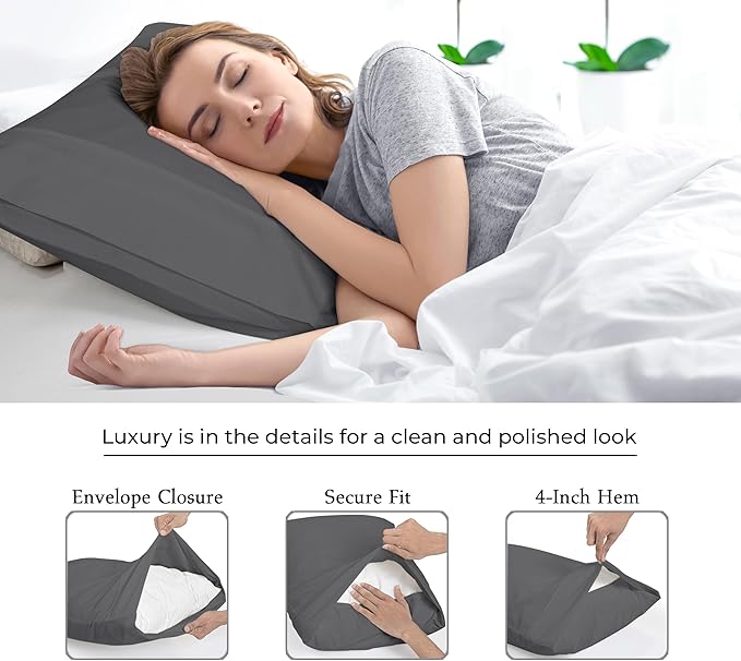 Royale Linens Grey Pillowcase Set of 12 - King 20"x40" Bed Pillow Cover - 1800 Brushed Microfiber - Wrinkle & Fade Resistant - Bulk Pillow Cases - Hotel Quality Pillowcase 12 Pack (King, Grey)