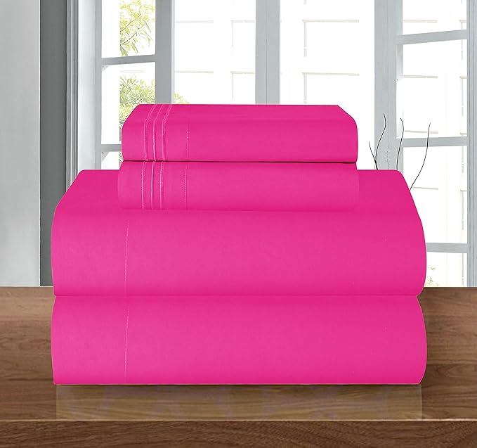 Elegant Comfort Luxury 1500 Premium Hotel Quality Microfiber 4-Piece Sheet Set - Wrinkle Resistant, All Around Elastic Fitted Sheet, Deep Pocket up to 16", Twin/Twin XL, Hot Pink
