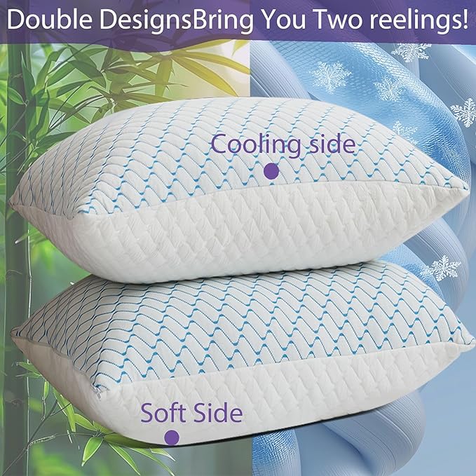 VAINOC Memory Foam Pillows Standard Size Set of 2, Adjustable Cooling Firm Pillow for Side Back Stomach Sleepers with Washable Removable Cover