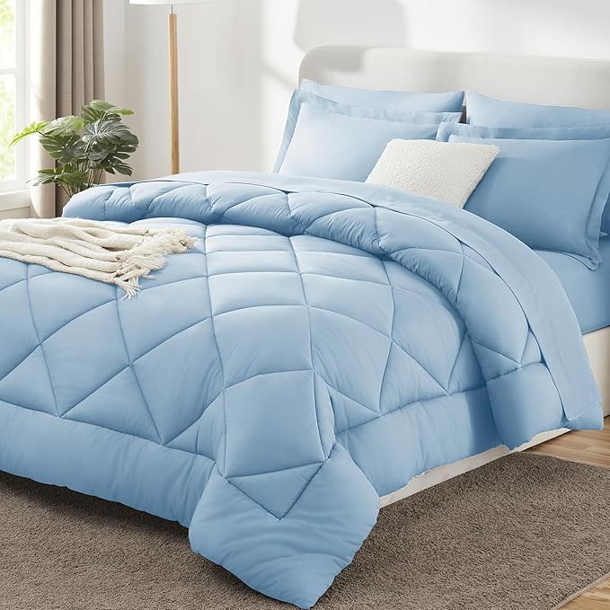 CozyLux Full Size Comforter Sets Baby Blue - 7 Pieces Bed in a Bag Full, Luxury Soft Bed Set for All Seasons, Bedding Set with Down Alternative Comforter, Sheets, Pillowcases & Shams