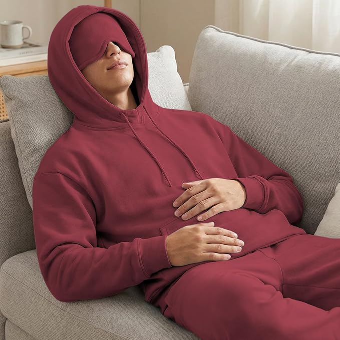 Ainangua Mens Oversized Pullover Essentials Hoodie with Eye Mask Built In Comfor Airplane Mode Travel Sleep Wearable Blanket