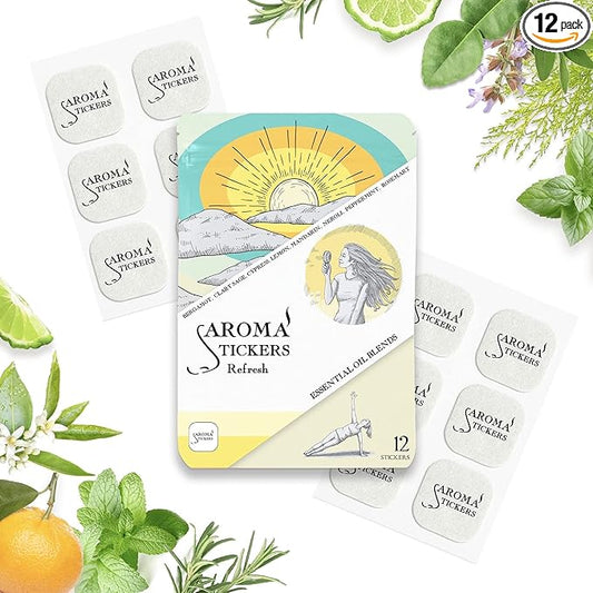 AROMA STICKERS® Original Blend Refresh Edition- 100% Natural Essential Oil Scented Mask Stickers for Face Mask & Pillow (12 Stickers/pc) -Personal Aroma/Relaxing (Pack of 1)