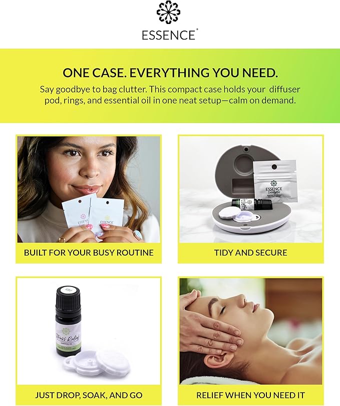 Essence Pearl Travel Case | Lemon-Lime Essential Oil | Aromatherapy Nasal Diffuser & Essential Oil Carrying Case | Uplifting Citrus Blend | Travel-Friendly Kit | White Pod
