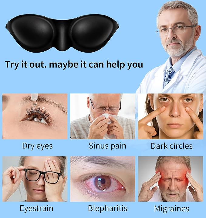 Moisture Chamber Sleep Mask for Dry Eyes, Reusable & Soft Silicone, One Size Fits Most – Lightweight Comfort for Insomnia, Travel & Meditation (Black)