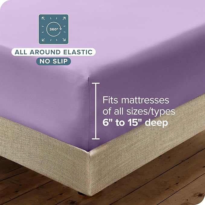 Bare Home Hotel Luxury Split King Sheet Set, Extra Soft, 7 Piece Set, Deep Pockets, Easy Fit, Cooling & Breathable, Wrinkle, Fade, Stain Resistant, Includes 4 Pillowcases (Split King, Lavender)