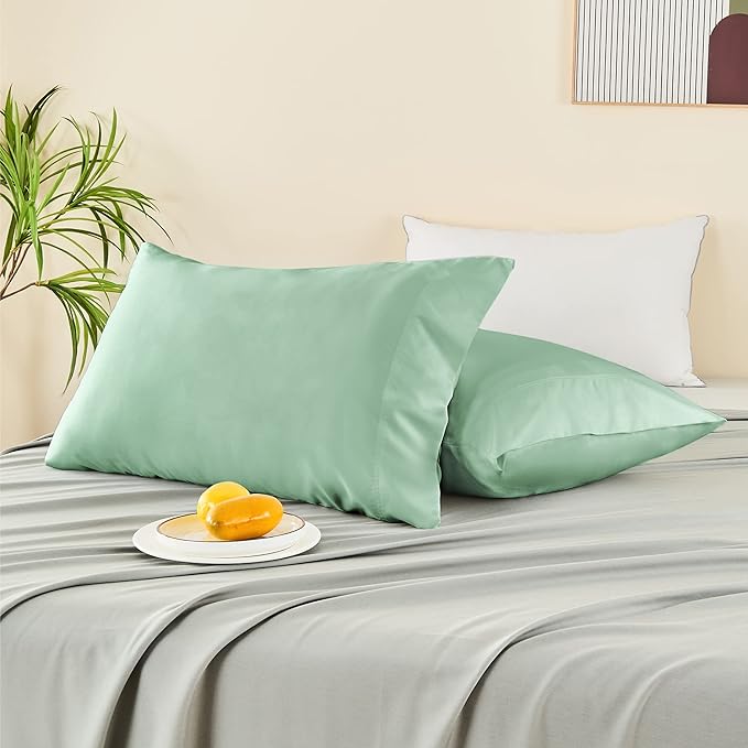 BEDELITE King Size Pillow Cases Set of 2, Rayon Derived from Bamboo, Cooling Pillow Cases for Hot Sleepers & Night Sweats, Breathable and Silky Soft Envelope Pillowcases(Mint Green, 20"x36")