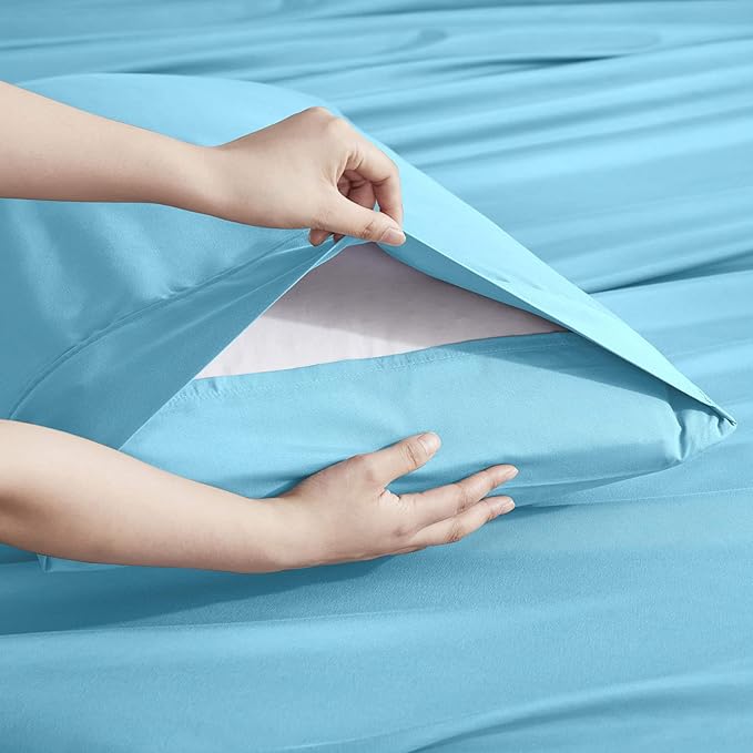 Nestl Extra Deep Twin Sheet Set - 4 Piece Breathable & Cooling Sheets - Hotel Luxury Bedding Set w/18-24 Inch Deep Pockets - Easy & Secure Fit - Super Soft, Wrinkle Free & Comfy - Bright Blue