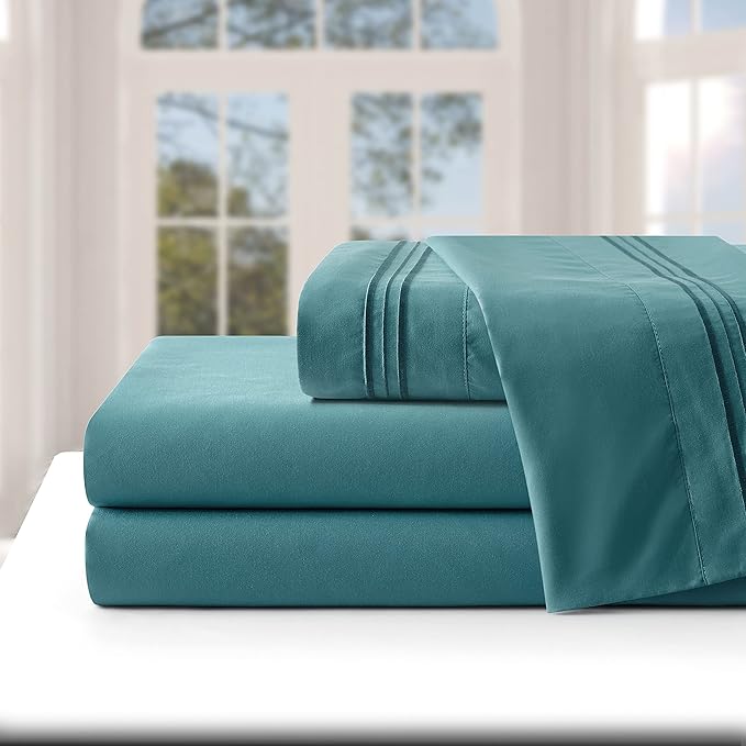 Manyshofu Extra Deep Pocket Full Size Sheets Set - Hotel Luxury 1800 Thread Count Sheets & Pillowcases - Kids Bedding Set up to 24" Mattress - Teal Bed Sheets 18-24 Inch Deep Pockets - 4 Piece