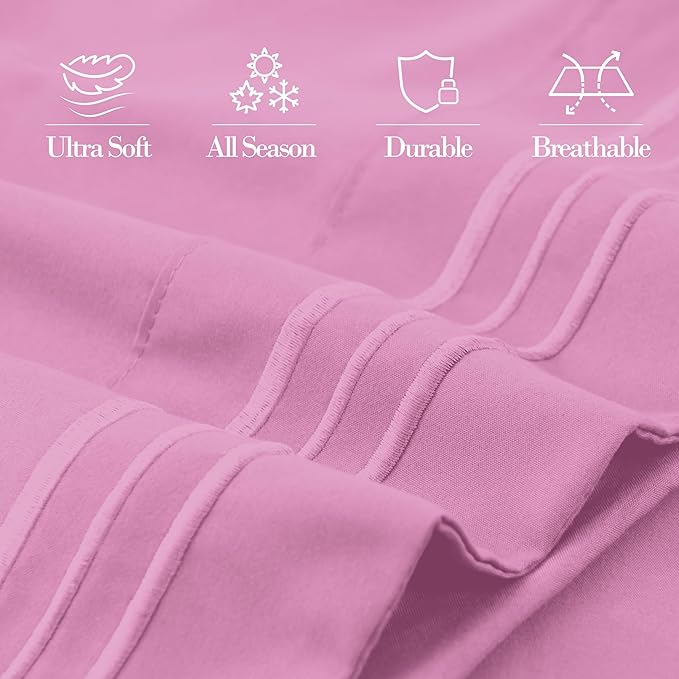 Mocassi 2-Piece Premium King Pillowcase Set 1800 Series Hotel Quality Microfiber - Soft and Breathable with 3-Line Embroidery Wrinkle and Stain Resistant, Easy Care, 20" x 40", Light Pink