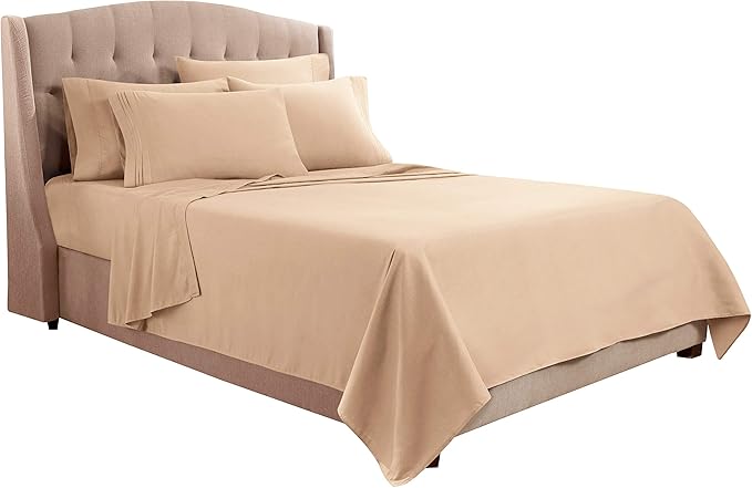 Clara Clark Cal King Sheets, 6 Piece Set - Hotel Luxury Sheets for Cal King Size Bed, Super Soft Bedding Set, Cal King Size, Taupe Sand